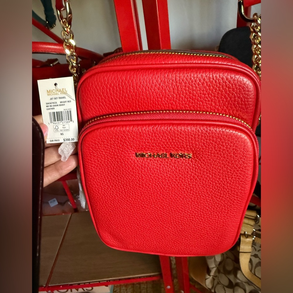 Michael Kors Vibrant Red Crossbody with Gold Details